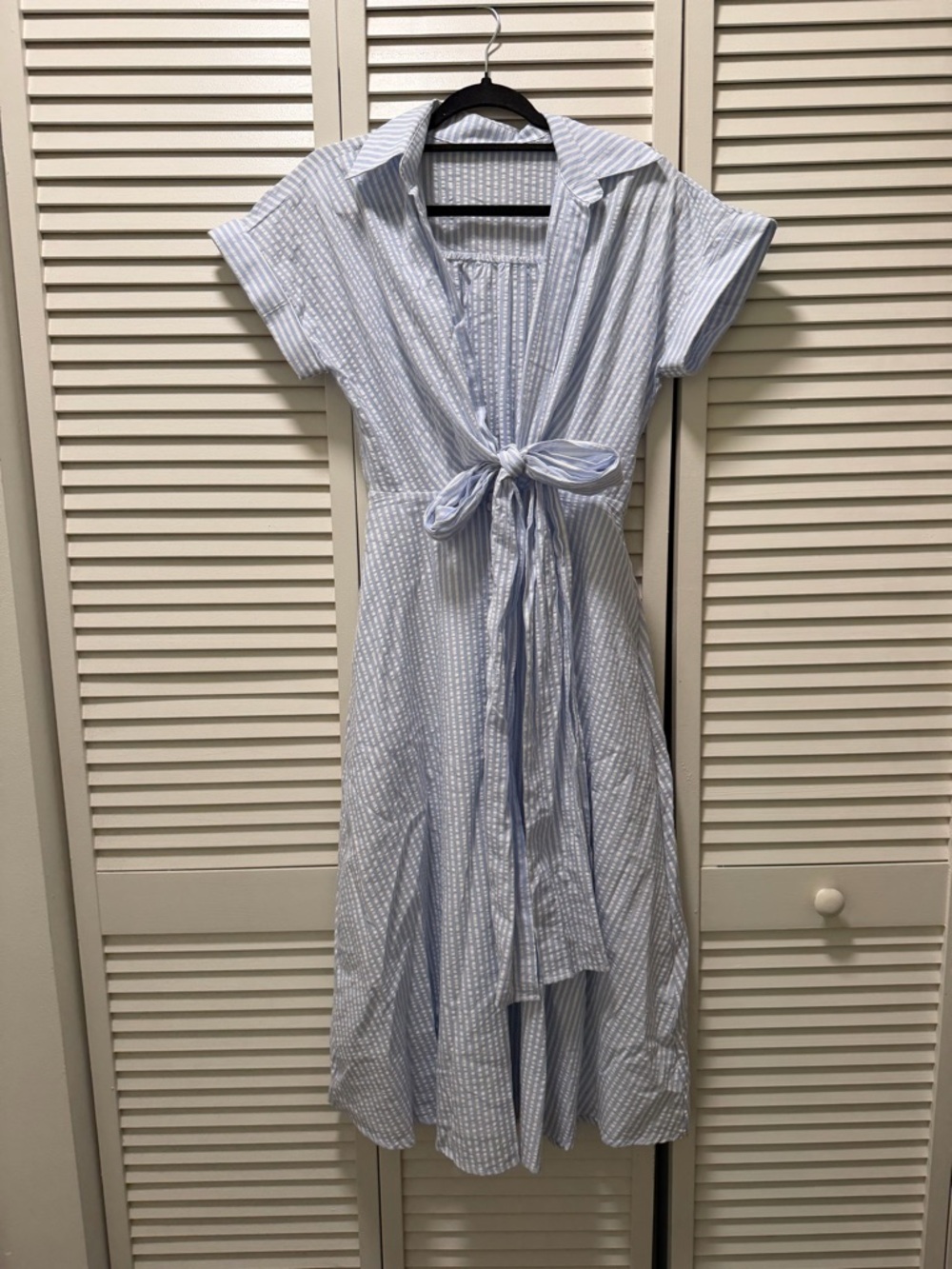 Lulu's Light Blue & White Striped Tie-Waist Midi Dress